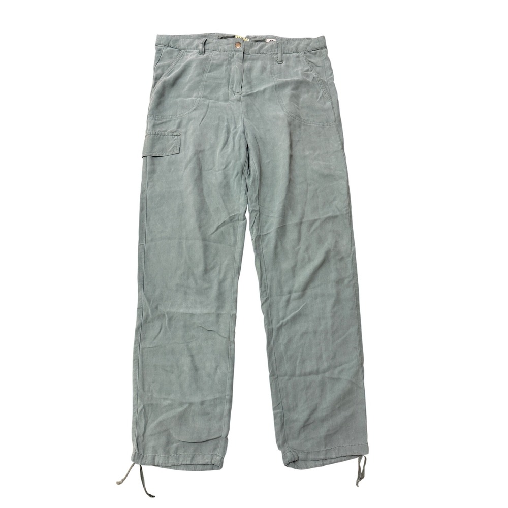 Da-Nang Cargo Pants Womens Medium Sage Green Silk Herringbone Straight Leg Pant